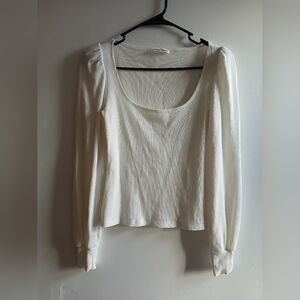 Reformation Cream Ribbed Blouse